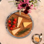 Bandeja Redonda Atri com Faca Formaggio Inox / Madeira Riva