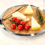 Bandeja Redonda Atri com Faca Formaggio Inox / Madeira Riva