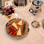 Bandeja Redonda Atri com Faca Formaggio Inox / Madeira Riva