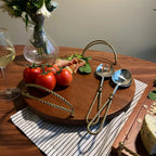 Bandeja Redonda Madeira com Alças Corda Metal Object Bahali 40,5cm