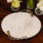Bandeja Redonda Marmore com Alças Folhas Metal Object Bahali 40,5cm