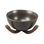 Bowl Cerâmica Marrom com Base de Madeira 27,5cm Linha Sintonia
