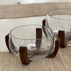 Bowl Vidro com Base de Madeira 26cm Linha Sintonia