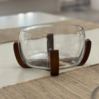 Bowl Vidro com Base de Madeira 26cm Linha Sintonia