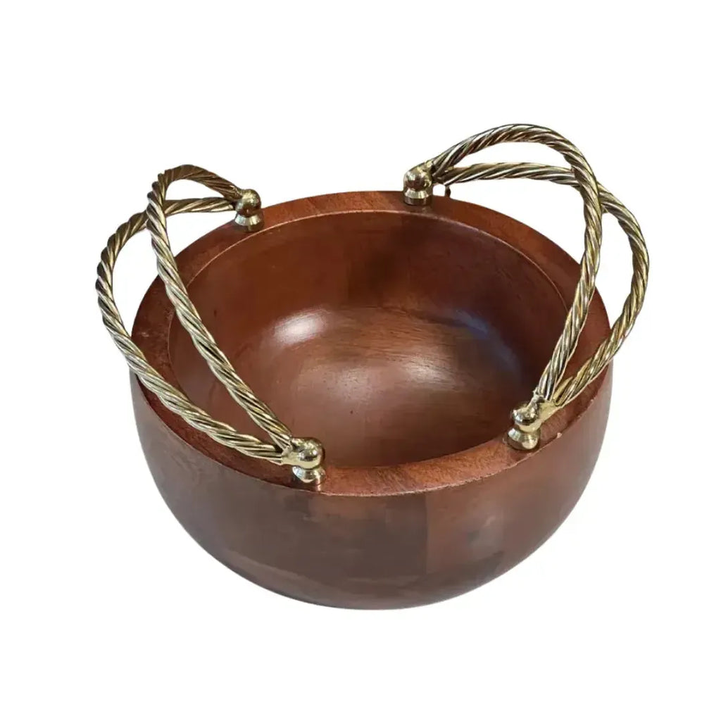 Bowl de Madeira com Alças Corda Metal Object Bahali 26cm