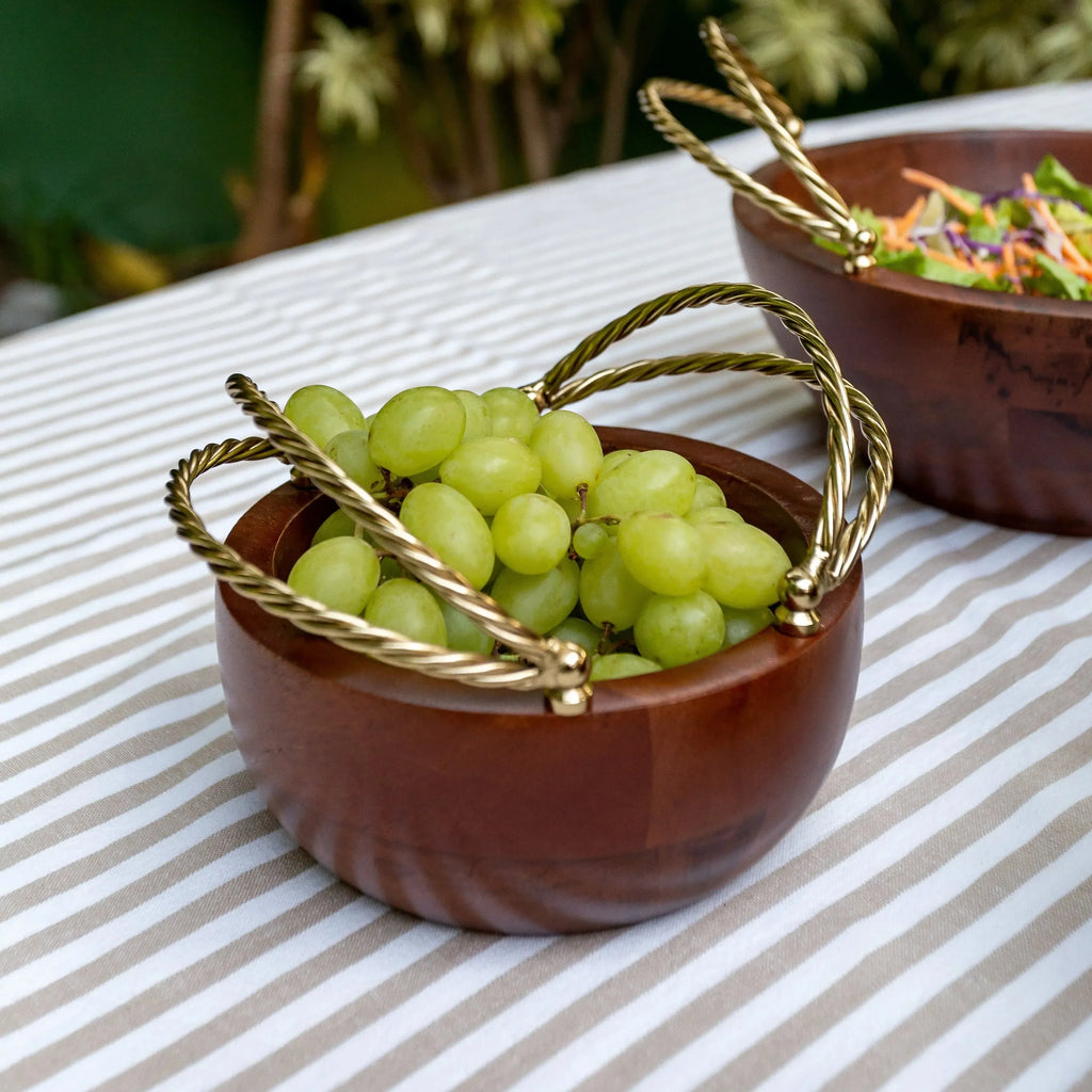 Bowl de Madeira com Alças Corda Metal Object Bahali 26cm