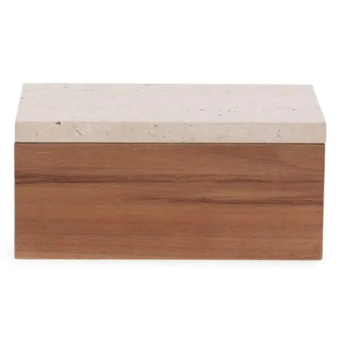 Caixa em Madeira com Tampa de Mármore 12x26x17cm Mart