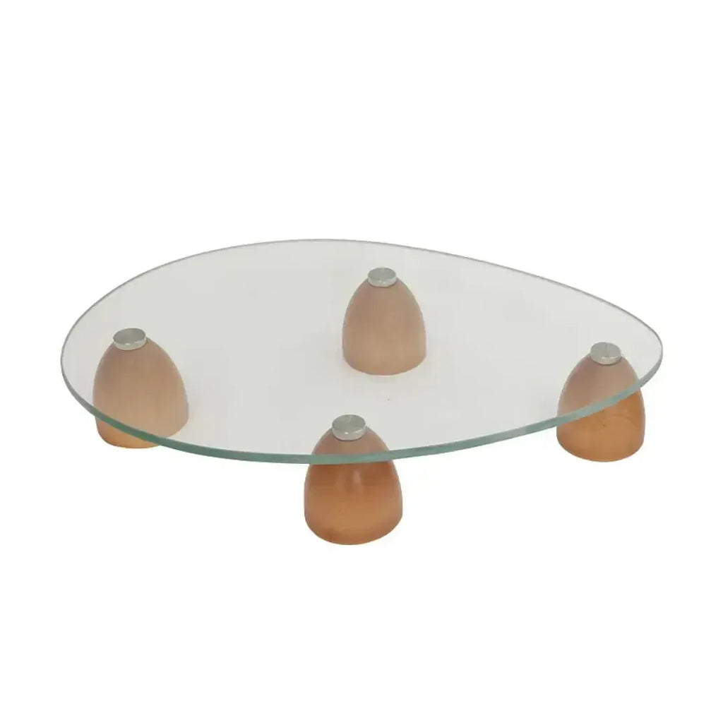 Centro de Mesa Vidro com Pés de Madeira 38x26x7cm Linha Sintonia