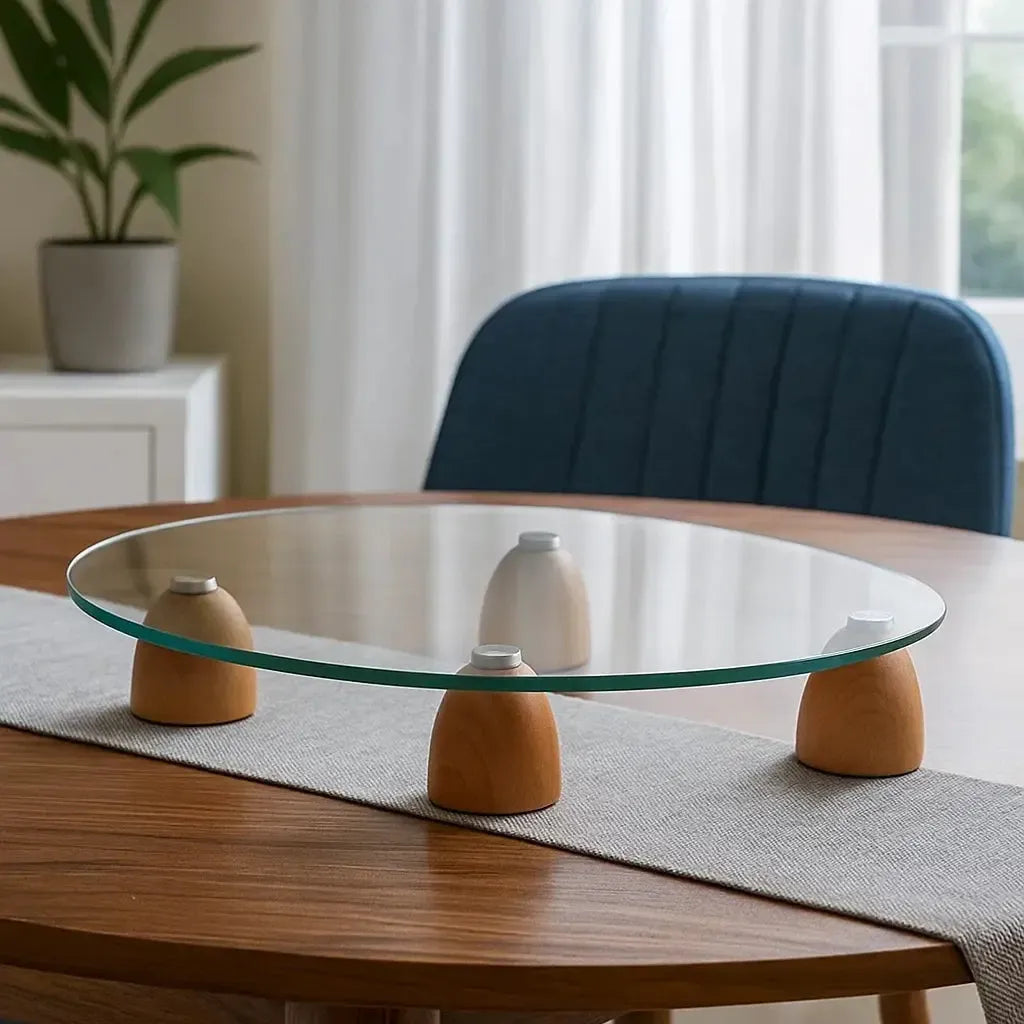 Centro de Mesa Vidro com Pés de Madeira 38x26x7cm Linha Sintonia