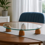 Centro de Mesa Vidro com Pés de Madeira 38x26x7cm Linha Sintonia