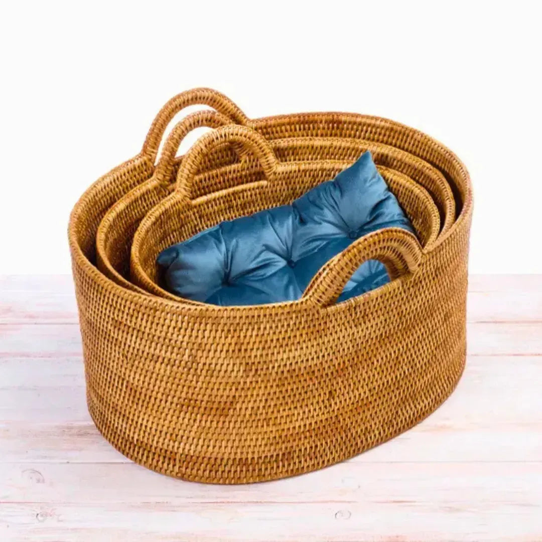 Cesta Oval em Rattan Bahali 54,5x41x24,5/27/34cm