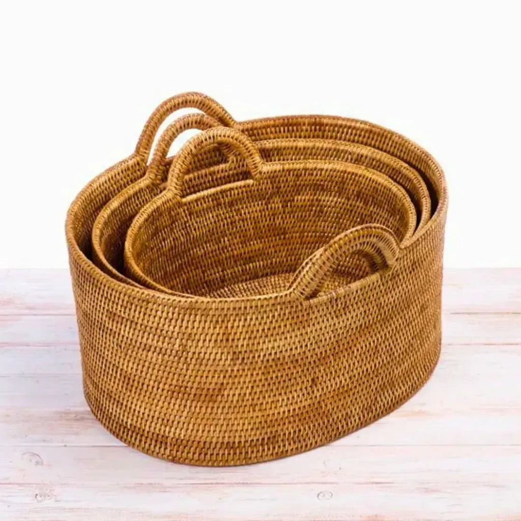 Cesta Oval em Rattan Bahali 54,5x41x24,5/27/34cm