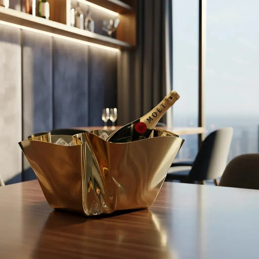 Champanheira / Cachepot Fiori Inox com Revestimento em Ouro 24k Riva