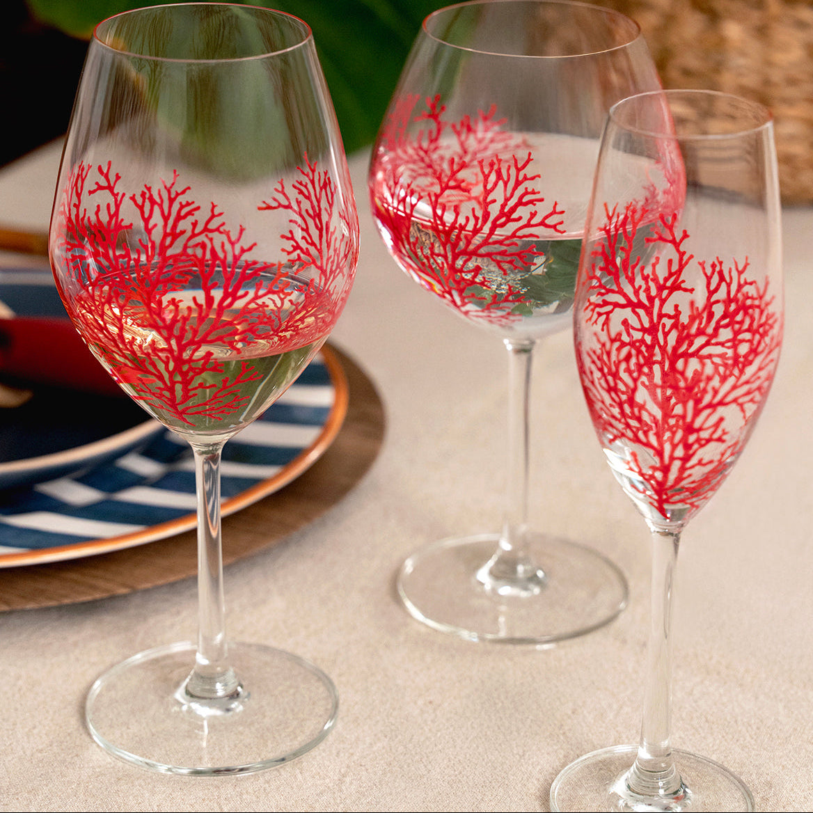 Jogo 6 Taças Champanhe Sante Flute em Cristal Ecológico 220ml Coral Vermelho
