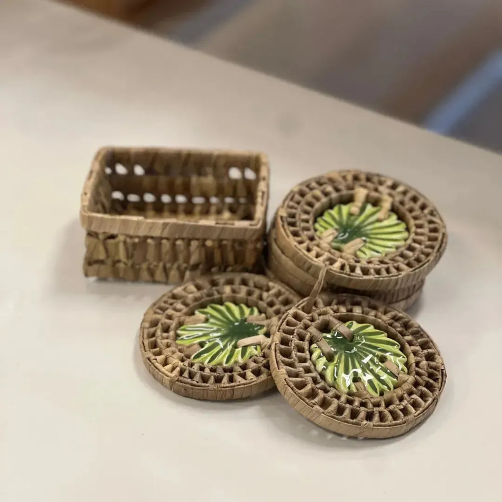Conjunto 06 Porta Copos Fibra Natural Palmeira