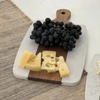 Conjunto 2 Tábuas para Aperitivos com Cabo para Servir Madeira e Mármore Branco