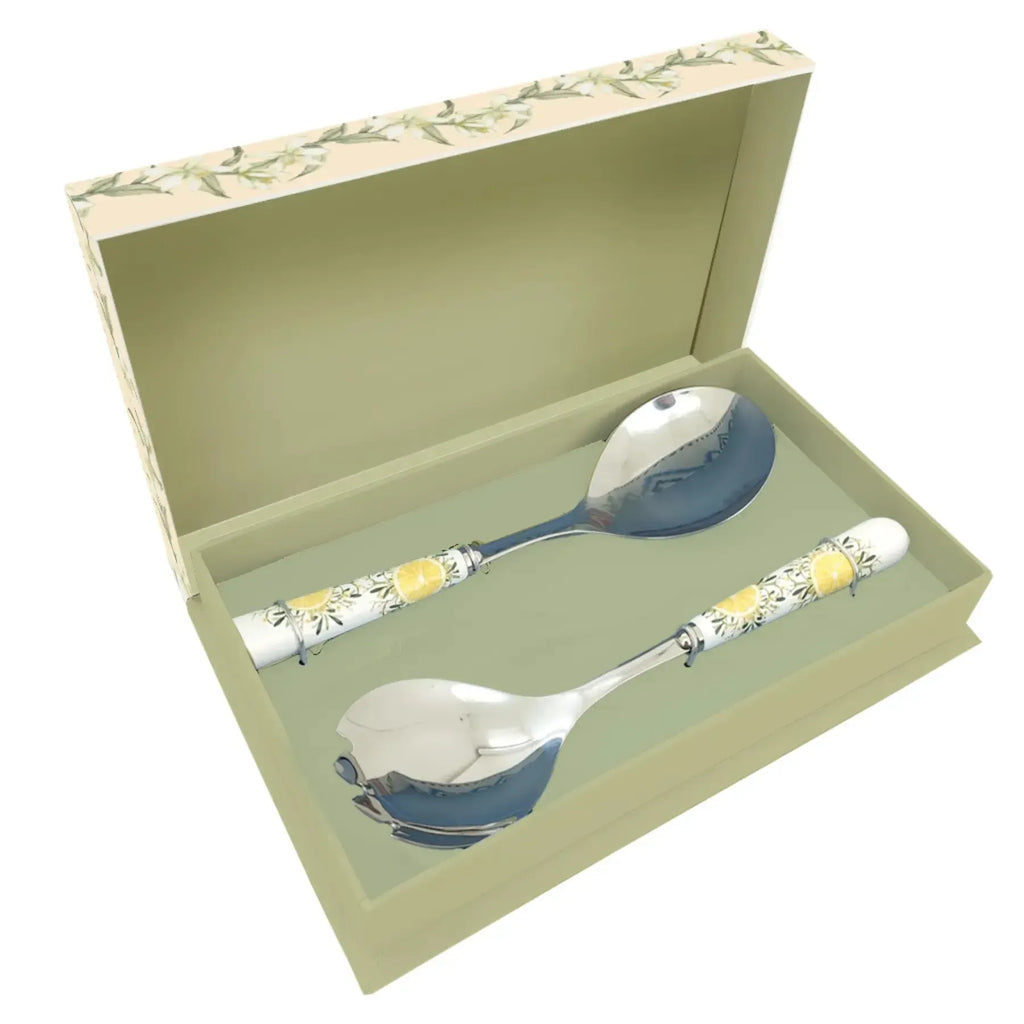 Conjunto 2 Talheres Salada Limone Aço Inox Com Cabo Porcelana Tuut