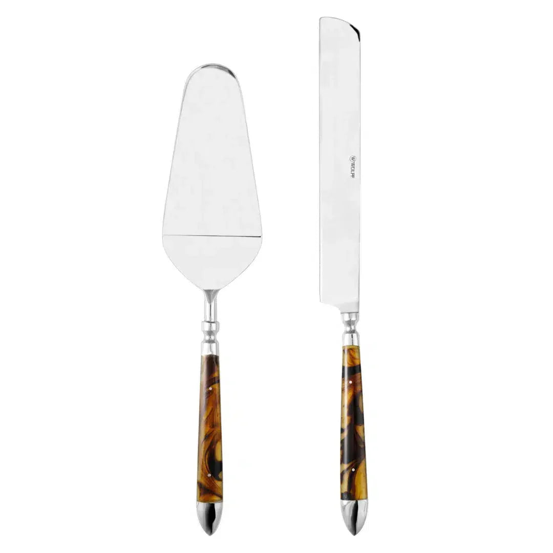 Conjunto 2 peças para Bolo Tartaruga Aço Inox Com Cabo Resina Wolff
