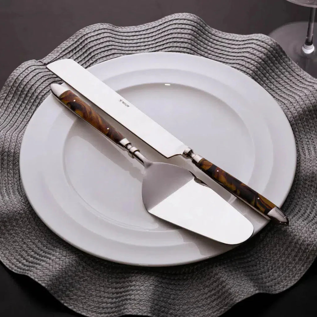 Conjunto 2 peças para Bolo Tartaruga Aço Inox Com Cabo Resina Wolff