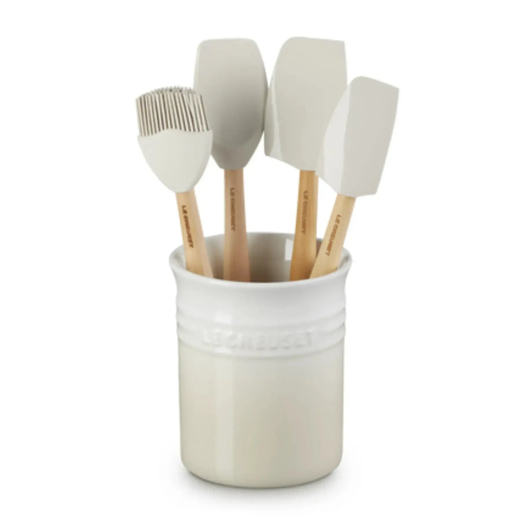 Conjunto 3 Espátulas e 1 Pincel Craft com Porta Utensílios Cerâmica Clássico Meringue 1,1L Le Creuset