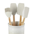 Conjunto 3 Espátulas e 1 Pincel Craft com Porta Utensílios Cerâmica Clássico Meringue 1,1L Le Creuset