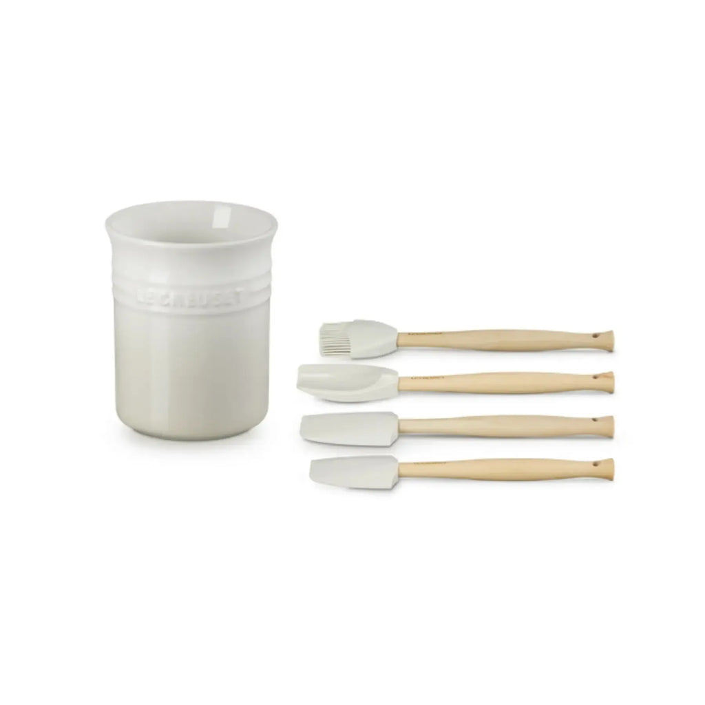 Conjunto 3 Espátulas e 1 Pincel Craft com Porta Utensílios Cerâmica Clássico Meringue 1,1L Le Creuset