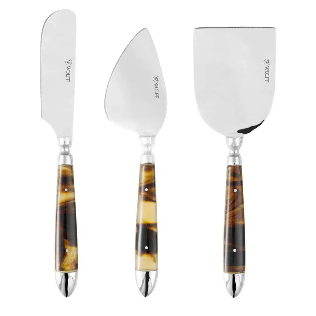 Conjunto 3 Peças para Queijo Tartaruga Aço Inox Com Cabo Resina Wolff