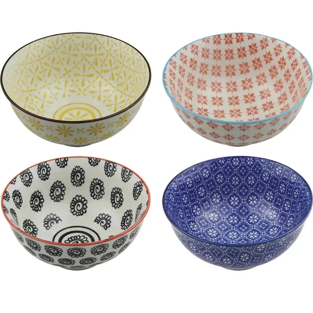 Conjunto 4 Bowls Cerâmica Colorido Decorativo 5,5x12cm