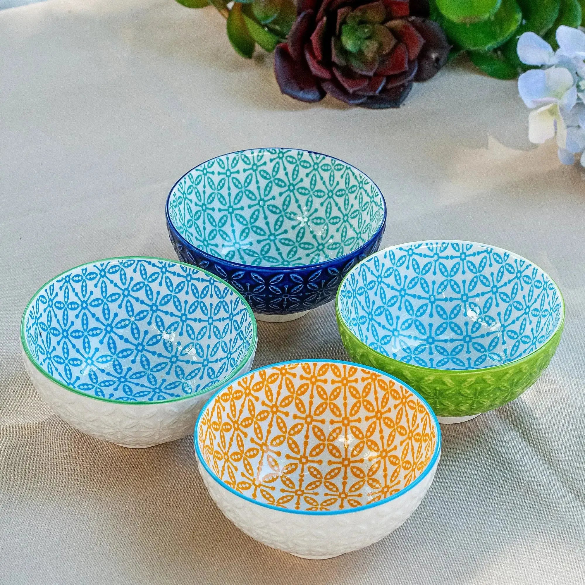 Conjunto 4 Bowls Porcelana Colorido Decorativo 11,4x6cm