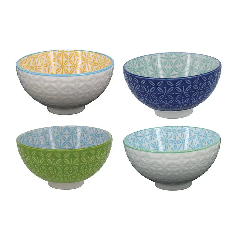 Conjunto 4 Bowls Porcelana Colorido Decorativo 11,4x6cm