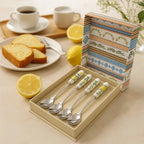 Conjunto 4 Colheres Sobremesa Limone Aço Inox Com Cabo Porcelana Tuut