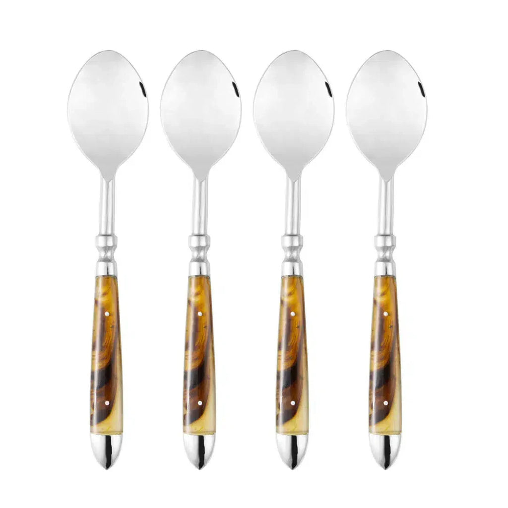 Conjunto 4 Colheres de Sobremesa Tartaruga Aço Inox Com Cabo Resina Wolff 13,5cm