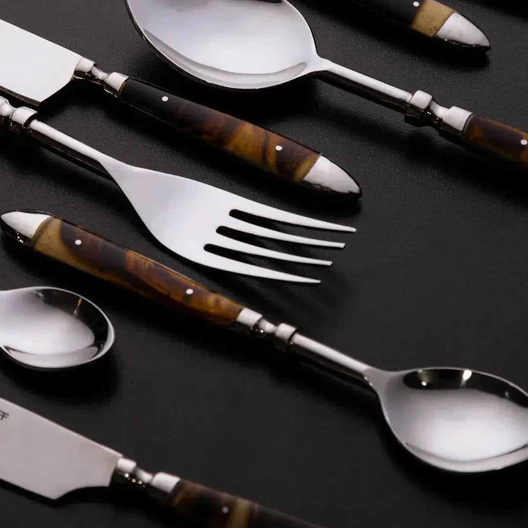 Conjunto 4 Colheres de Sobremesa Tartaruga Aço Inox Com Cabo Resina Wolff 13,5cm