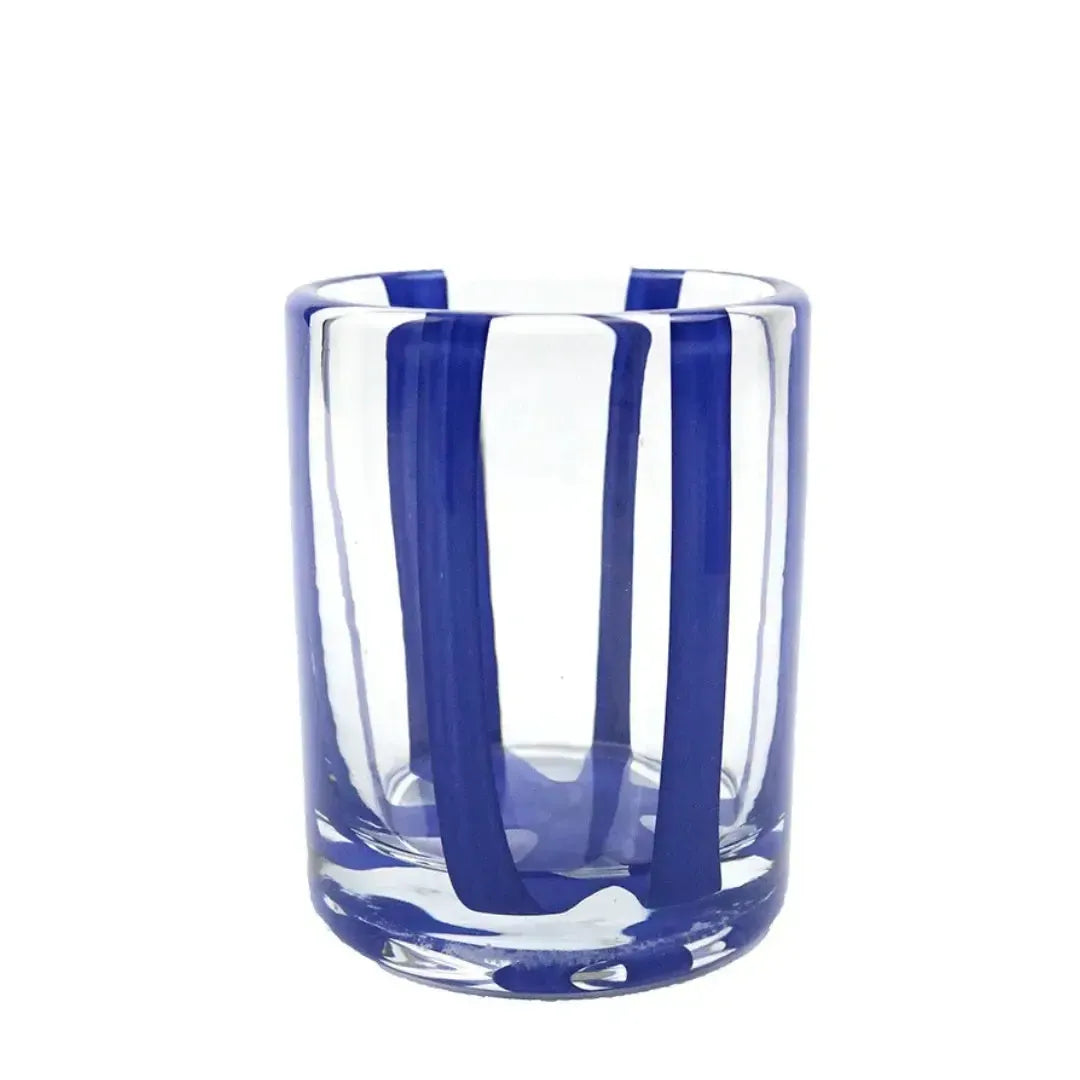 Conjunto 6 Copos Baixos Vidro Transparente com Faixas Azuis 280ml