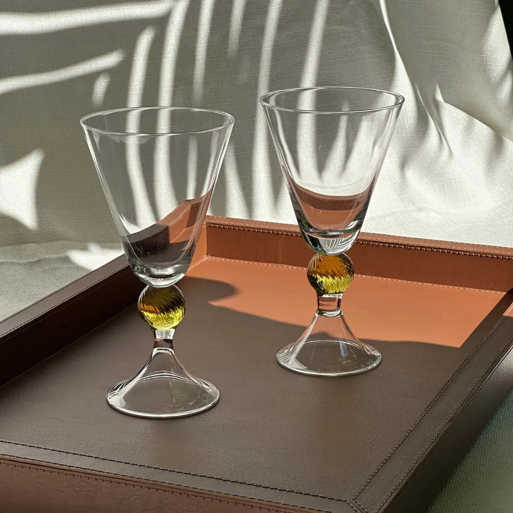Conjunto 6 Copos para Água Vidro Transparente Haste Âmbar Linha Sintonia 300ml