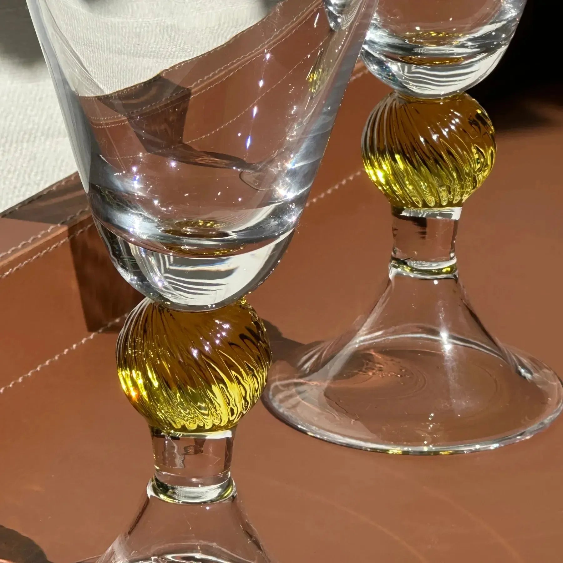 Conjunto 6 Copos para Água Vidro Transparente Haste Âmbar Linha Sintonia 300ml