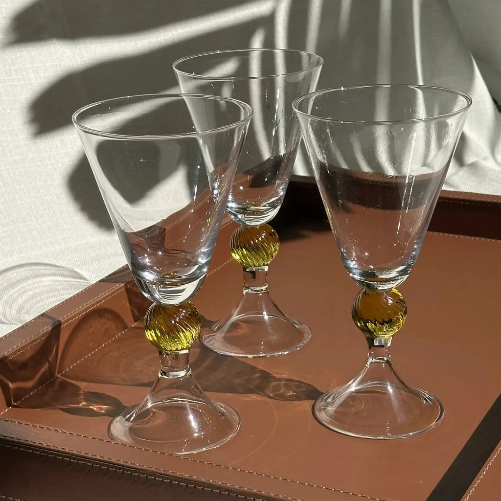 Conjunto 6 Copos para Água Vidro Transparente Haste Âmbar Linha Sintonia 300ml