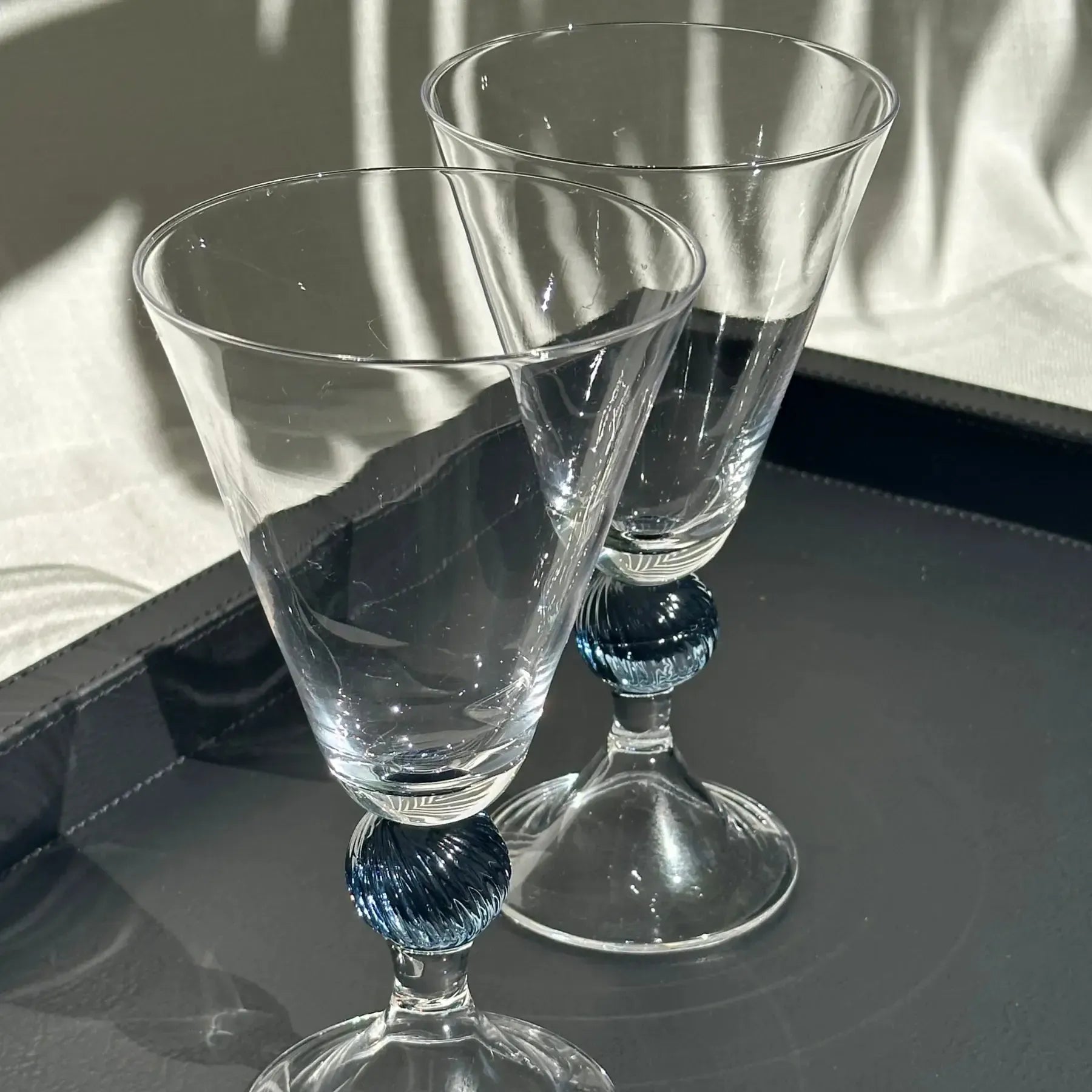 PRÉ-VENDA: Conjunto 6 Copos para Água Vidro Transparente Haste Azul Linha Sintonia 300ml