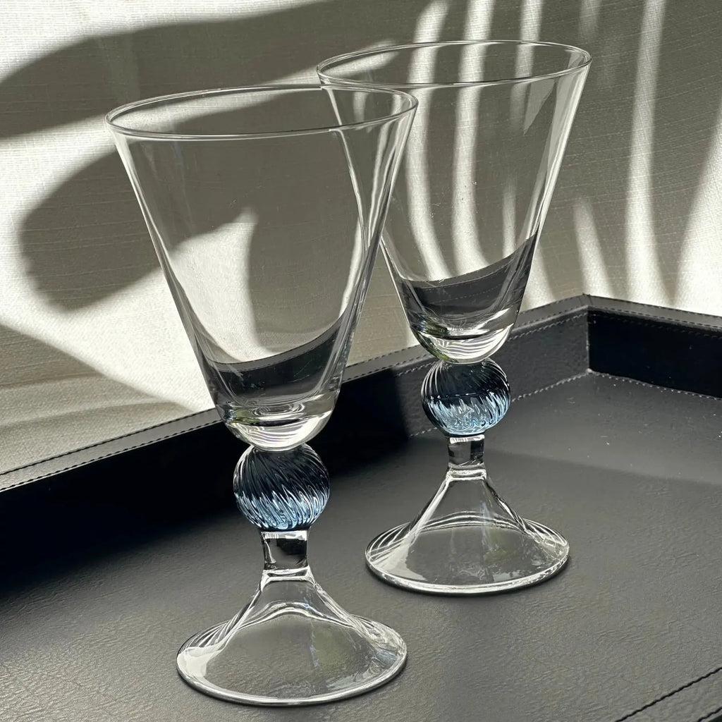 PRÉ-VENDA: Conjunto 6 Copos para Água Vidro Transparente Haste Azul Linha Sintonia 300ml