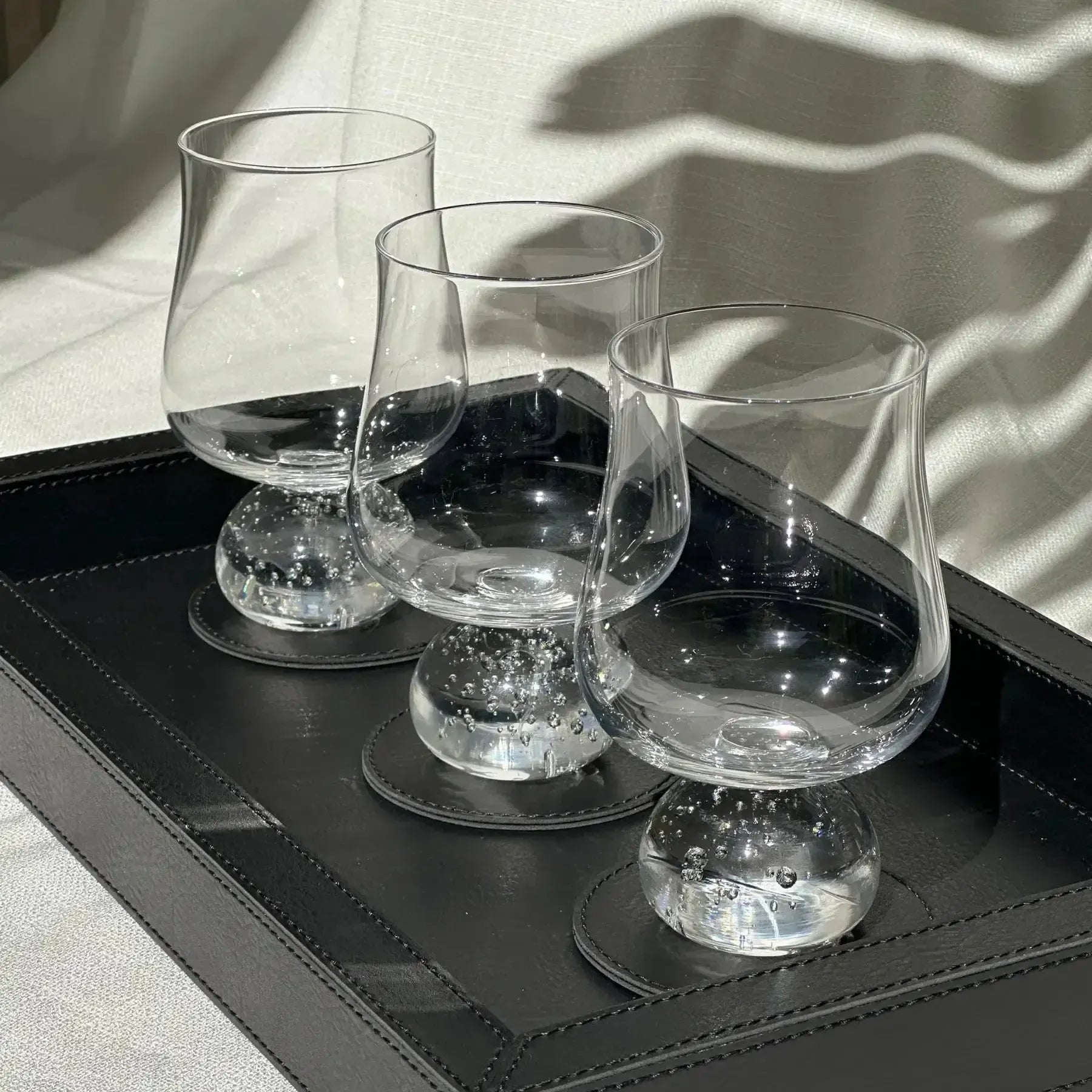 Conjunto 6 Copos para Água Vidro Transparente Haste Bolhas Linha Sintonia 220ml