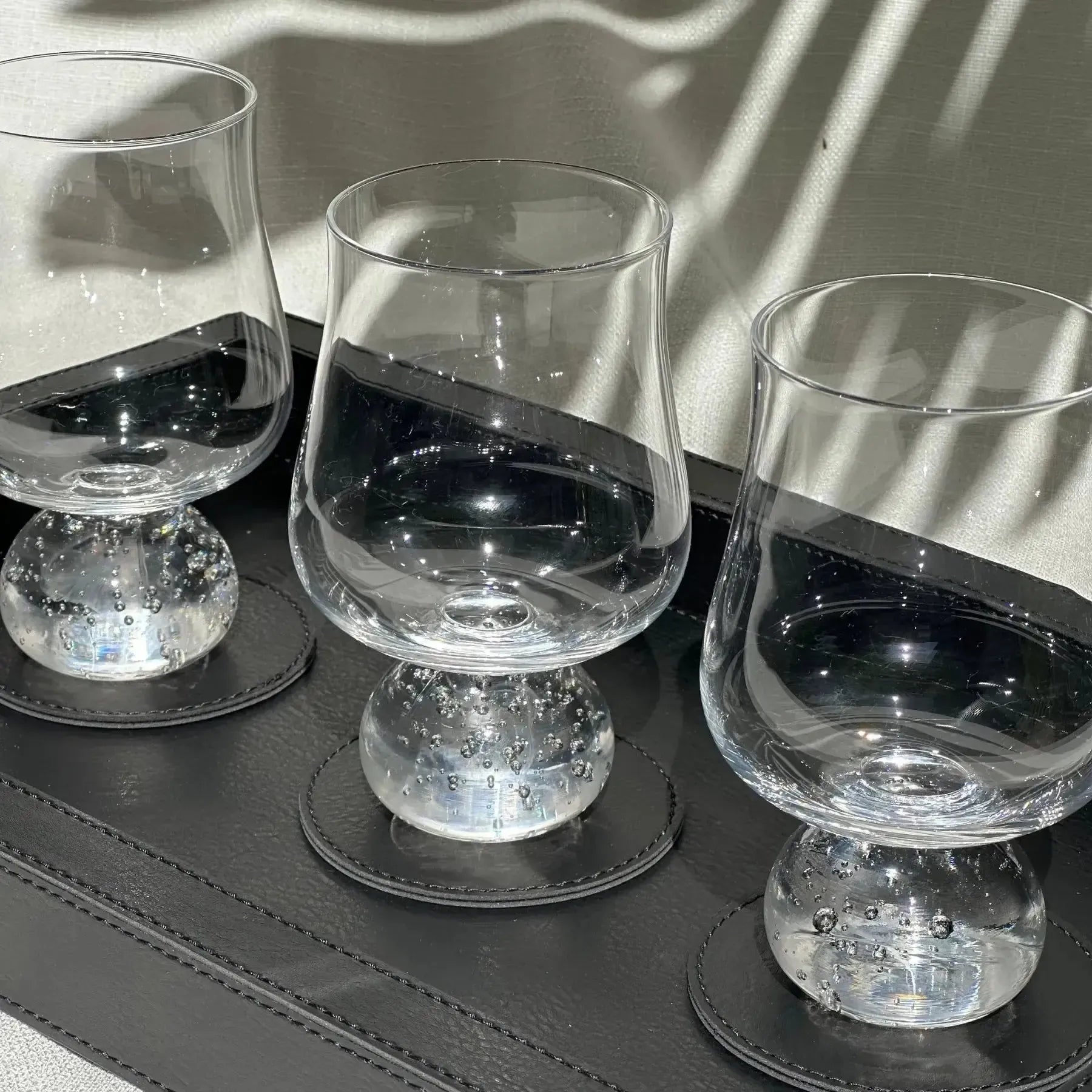 Conjunto 6 Copos para Água Vidro Transparente Haste Bolhas Linha Sintonia 220ml