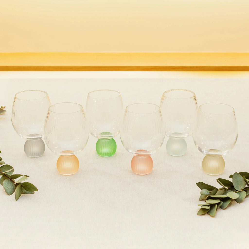 PRÉ-VENDA: Conjunto 6 Taças Vidro Transparente base Esfera Colorido Linha Sintonia 450ml