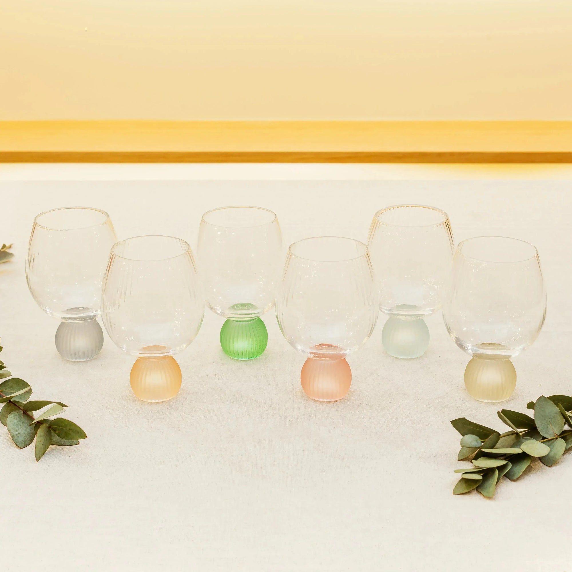 PRÉ-VENDA: Conjunto 6 Taças Vidro Transparente base Esfera Colorido Linha Sintonia 450ml