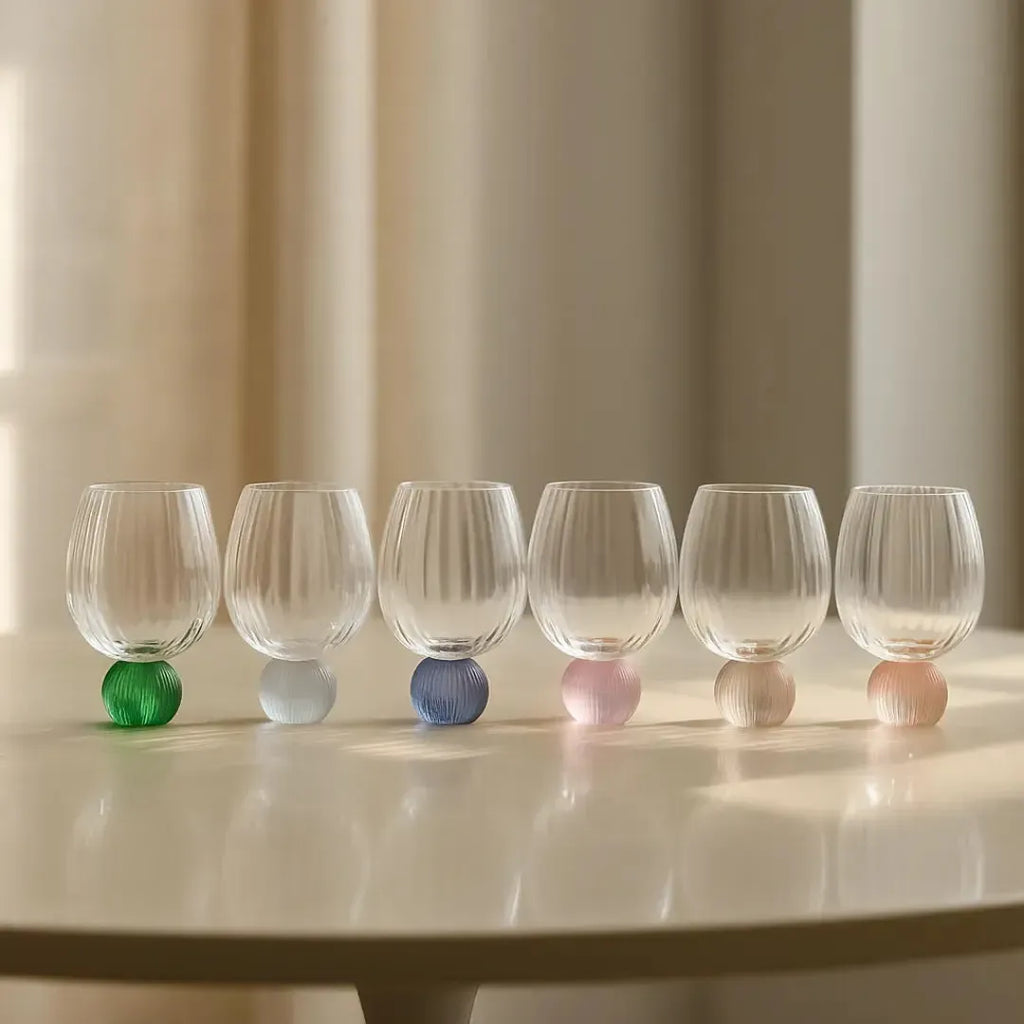 PRÉ-VENDA: Conjunto 6 Taças Vidro Transparente base Esfera Colorido Linha Sintonia 450ml
