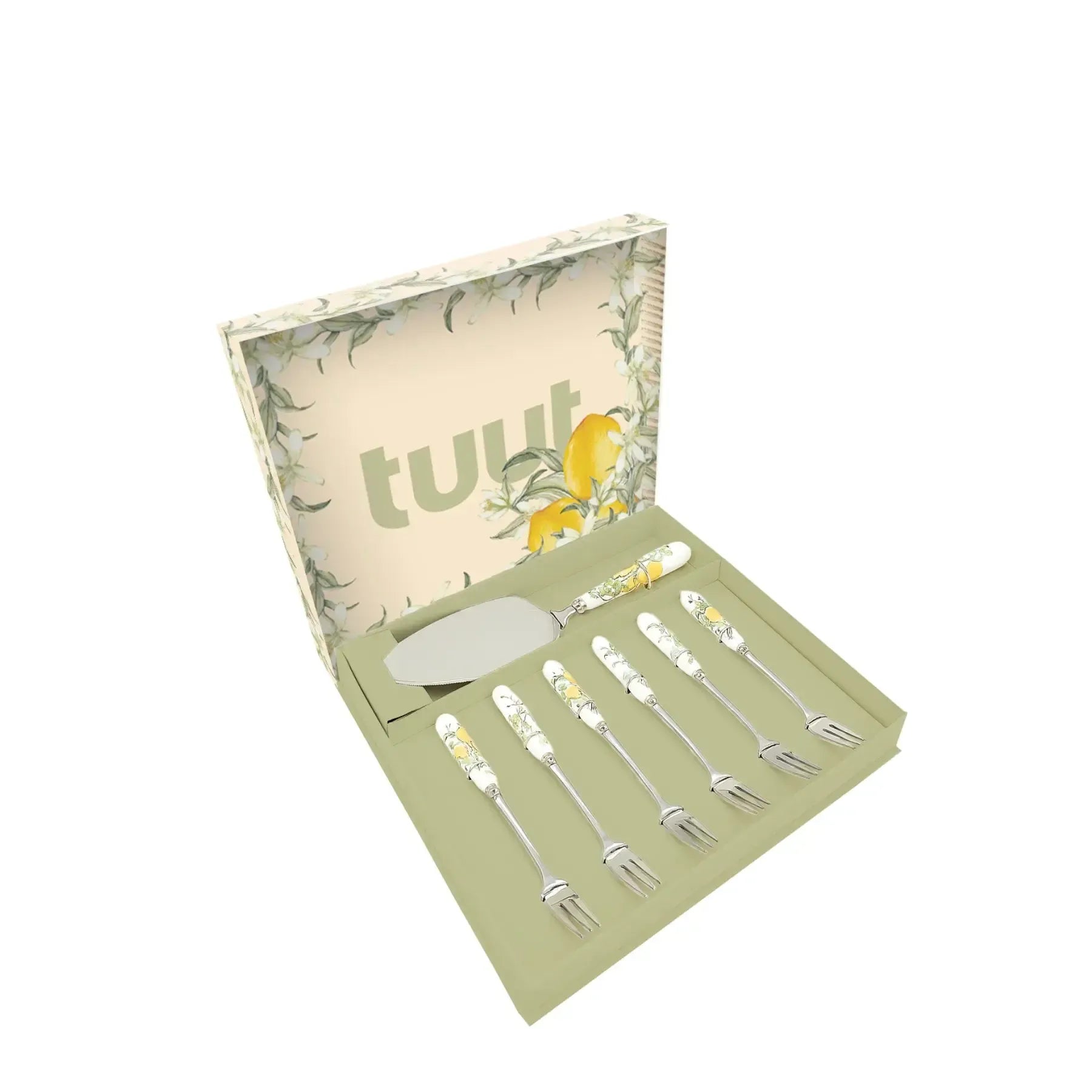 Conjunto 7 peças para Bolo Limone Aço Inox Com Cabo Porcelana Tuut