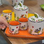 Conjunto Bandeja + 2 Copos Espresso 90ml + Açucareiro Porcelana New Bone China Bone China 250ml Amarelo Cocoricó Egan