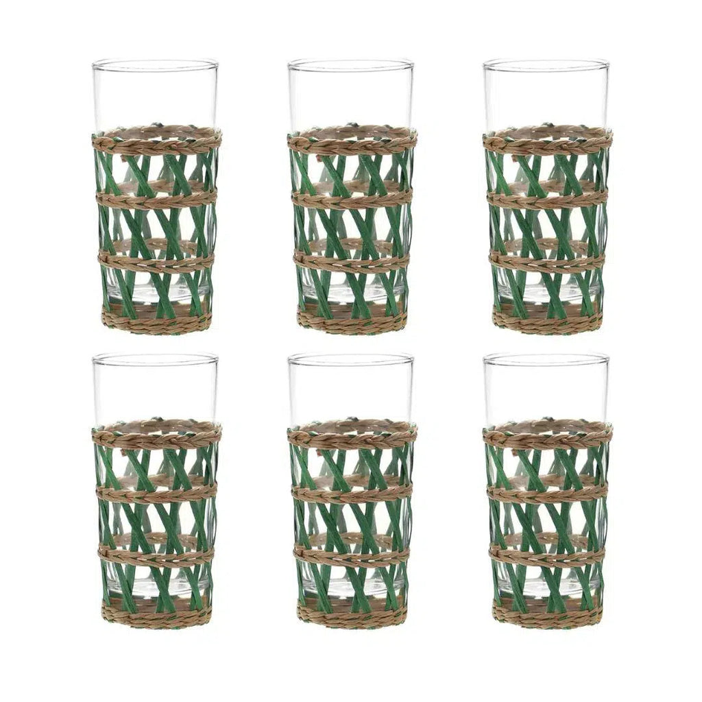 Conjunto com 6 Copos em Vidro e Rattan 400ml