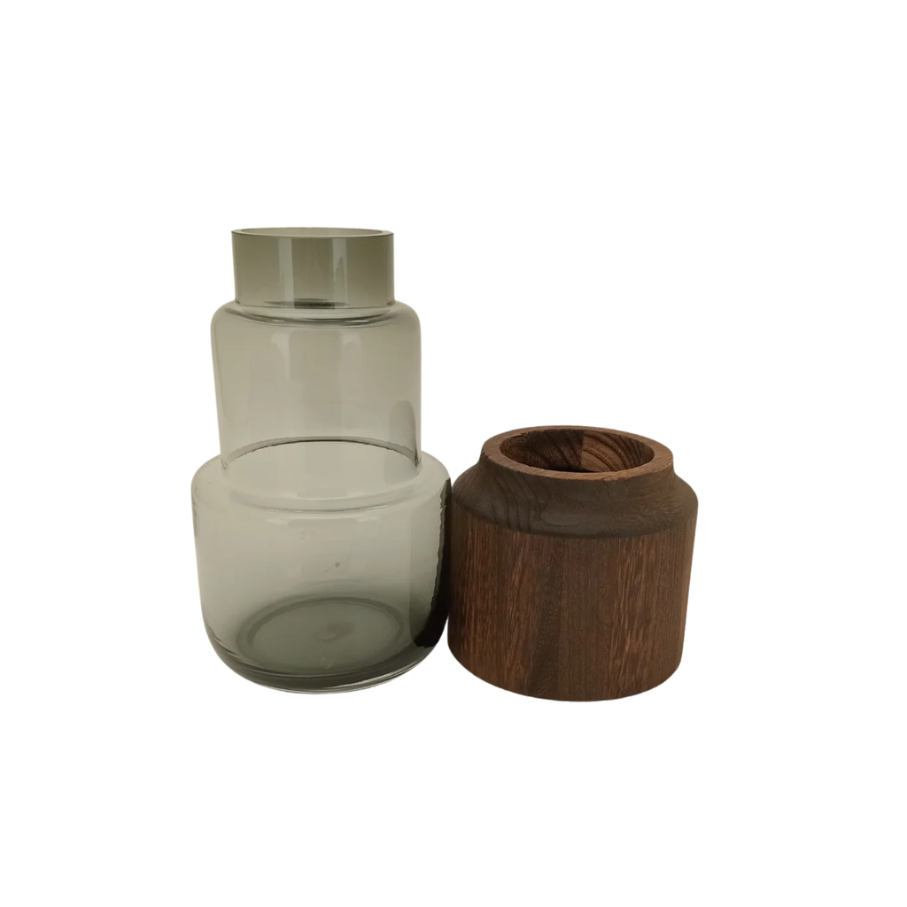 Vaso Vidro / Madeira 30x10cm