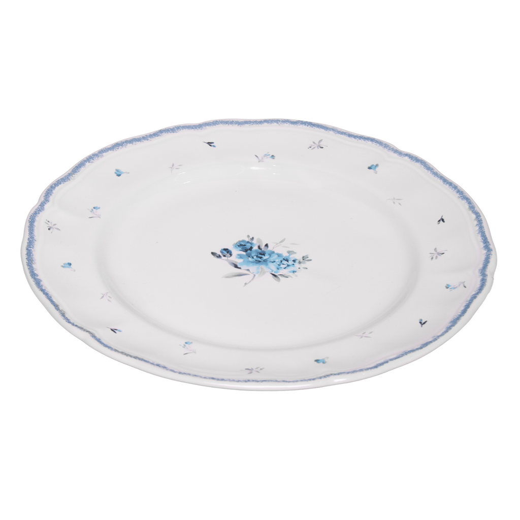 Conjunto 4 Pratos Rasos Cerâmica Florescer Azul 27cm