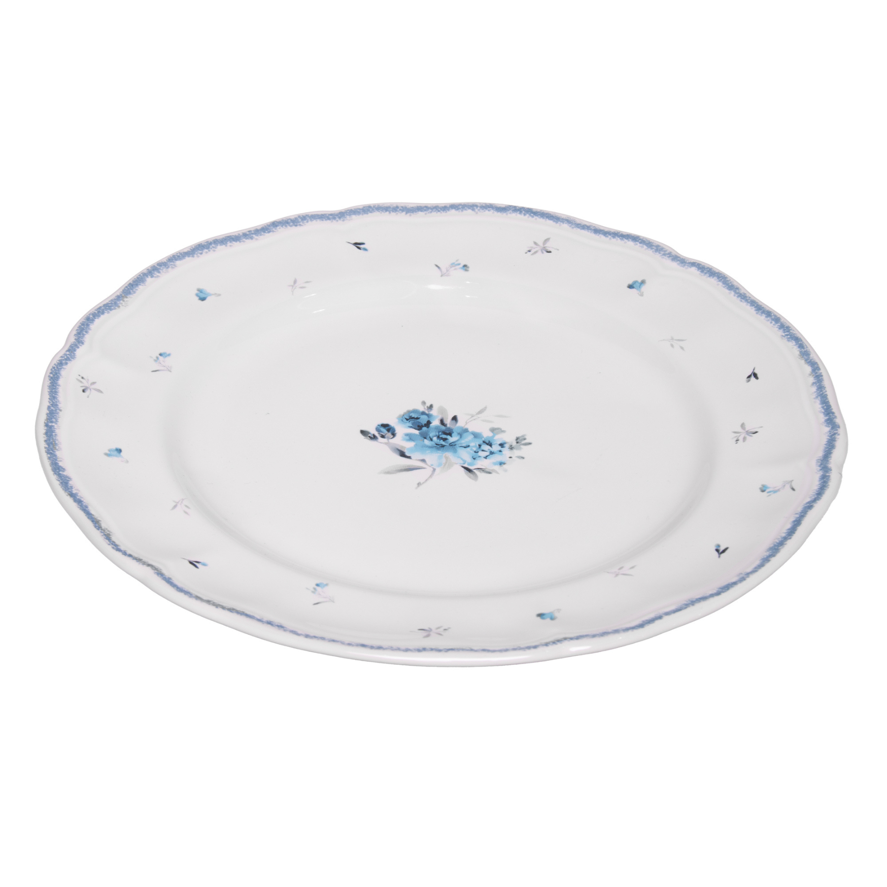 Conjunto 4 Pratos Rasos Cerâmica Florescer Azul 27cm